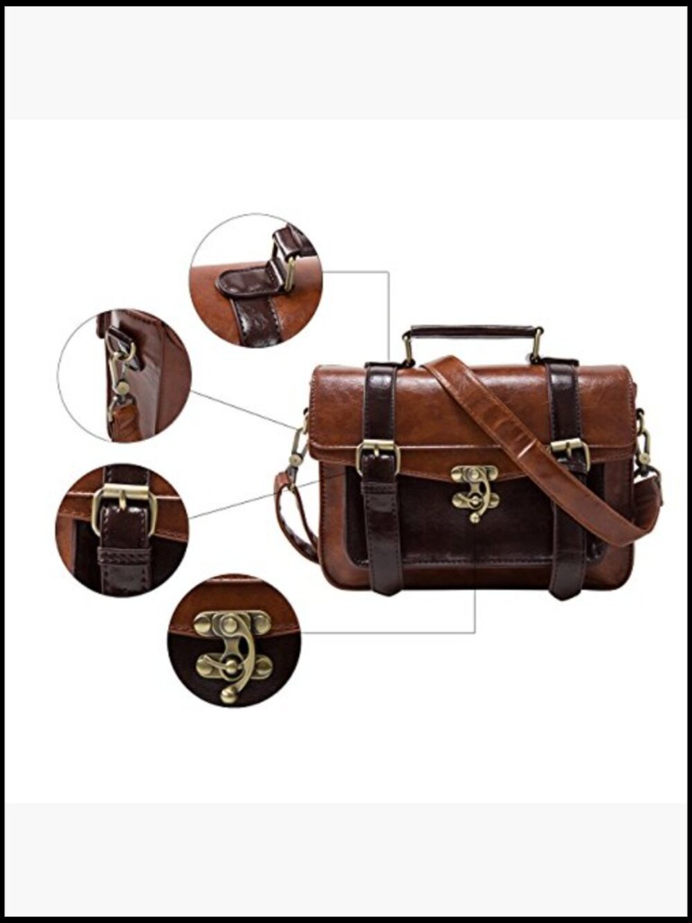 Vintage Faux Leather Satchel Crossbody Messenger Bag Work Classic Purse - Picture 6 of 7
